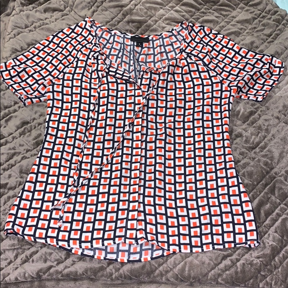🌸Orange and Navy Blue Button Down Blouse🌸